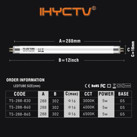 IHYCTV F8T5 12 Inch T5 LED Bulbs, 5W 4000K 685lm Replacement for Classic G5 Fluorescent Light Bulbs 8W in Under Cabinet Lighting, Cool White, Pack of 1