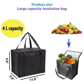 Cool Bag, Cooler Bag, Cooler Bags, Thermal Bag, Delivery Bag, Food Delivery Bag Black Food Delivery Bag, Picnic Lunch, Foldable - Reusable Shopping Bag with Zipper for Camping BBQ Shopping