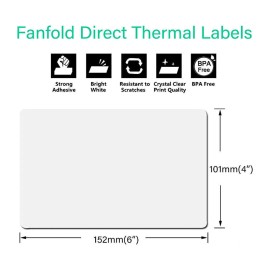 5000 4x 6 Fanfold Direct Thermal Shipping Labels for Zebra & Rollo 1000/Stack