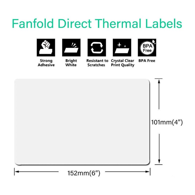 5000 4x 6 Fanfold Direct Thermal Shipping Labels for Zebra
