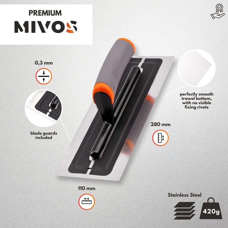 MIVOS Premium smoothing trowel made of high-quality stainless steel, 280