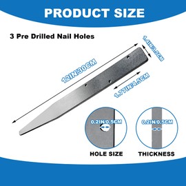 Flat Steel Stakes for Concrete Forms - 12 x 1.4in, Heavy Duty Solid Metal Concrete Stakes with Holes, Rust Resistant Coating, Reusable, V Point End, 10PCS