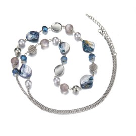 FULU AUTUMN Long Pearl Necklace Women's Boho Long Stone Necklace Statement Jewellery Best Friend Gifts, Crystal Stone Pearl, No Gemstone