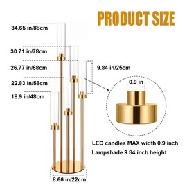 35in 8 Set Gold Candelabra Candle Centerpieces for Tables Candlesticks Holder Wedding Centerpieces Table Decorations Acrylic lampshade Fit 0.9" LED Candle