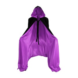 Artemisia Designs Black Cloak with Hood for Adult Men Women Velvet Hooded Cape Costume Lined in Purple Satin