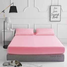 EXQUIZIT HOME Fitted Bed Sheet With Matching FREE 2 X PILLOW CASE Plain Dyed Poly Cotton Percale Easy Care Bed Sheet Pink Double