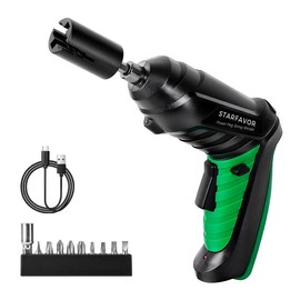 Starfavor Electric String Winder, 200RPM Automatic Guitar Winding Tuner for Stringed Instrument, Rechargeable Power Screwdriver with LED Light, Comes with Extra 10 Pcs Screwdriver Bits Guitar Repair