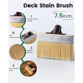 Voomey 7.5 Inch Deck Stain Brush, Heavy Duty Wood Stain Brush with Thick Soft Bristles, Wide Stain Applicator for Decks, Fences, Brick & Concrete Walls, Compatible with Long Handle Paint Pole