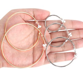 Anruyi 10 Pairs Clip On Hoop Earrings, Fake Earrings Hoops Multi Size Spring Hoop Earrings Non Pierced Earrings Lip Ear Clip for Women and Girls, Gold and Silver, 30-70MM