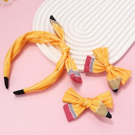 SIXDAWANJIA 4 Pack Bow Hair Clips for Girls - Back to School Hair Bows for Kids, Pencil Bow Clips, Children's Hair Accessories (4 Pieces)