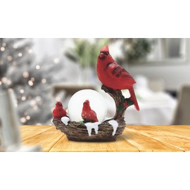 4.25"H Red Northern Cardinal with baby Glitter Snow Globe Home Decor Unique Gift