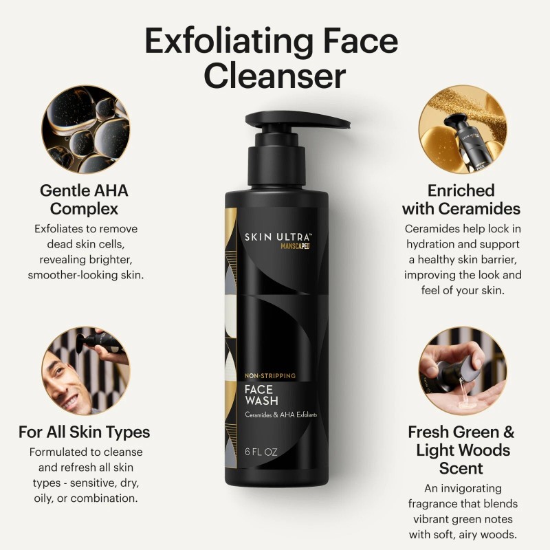 MANSCAPED® Skin Ultra™ Face Wash - Men's Exfoliating Facial Cleanser,