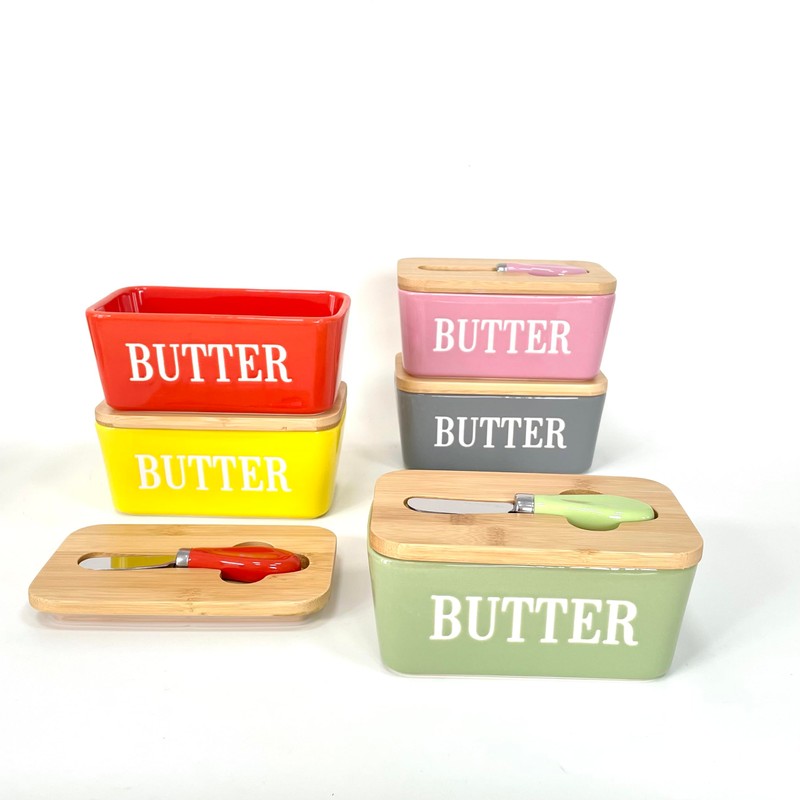 Domini Large Butter Dish,Ceramic Butter Dish with lid and knife,
