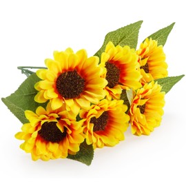 Meiliy 6 Pcs Artificial Sunflower Bouquet Fake Sunflowers with Stems for Wedding Bride Bridesmaid Holding Flowers Bulk for Home Hotel Office Wedding Party Garden Craft Art Decor