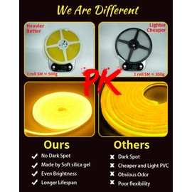 YM E-Bright Orange Led Neon Strip Lights 5M 16.4Ft 600SMD Silicone Rope Lamp for Signboard Bar Home Building Indoor Outdoor Decoration Waterproof Flexible DC12V (No Power Adapter)