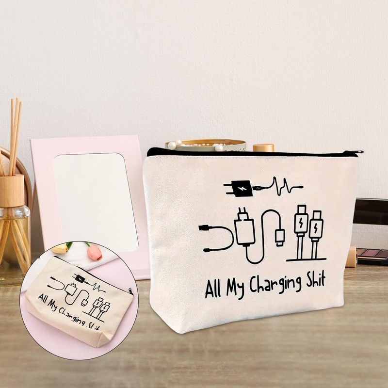 Charging Cable Organizer Bag, All My Charging Stuff Travel Pouch,