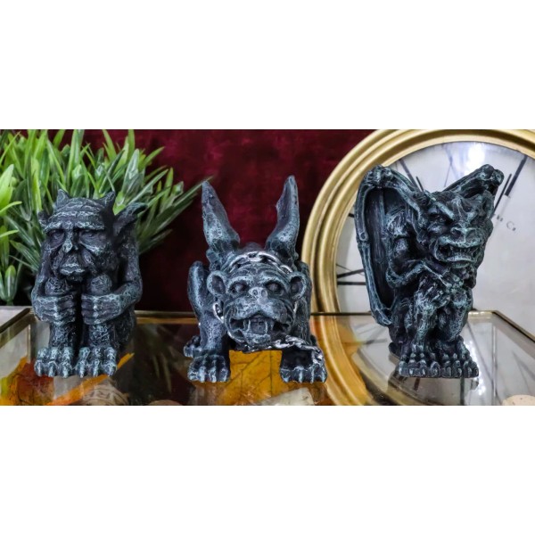Chained Gothic Stoic Gargoyles Chimera Guardian Figurines Miniature Set 3"Tall