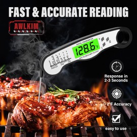 Instant Read Meat Thermometer Digital - Waterproof Food Thermometer with Backlight for Cooking, Grill, Candy, Kitchen & Stocking Stuffers for Men - Black