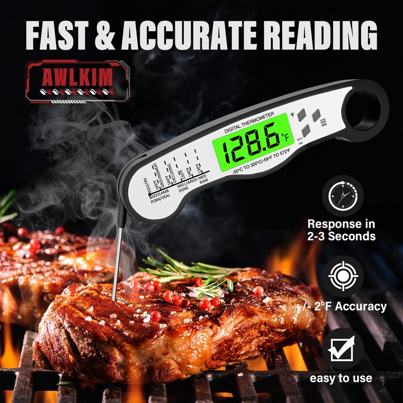 Instant Read Meat Thermometer Digital - Waterproof Food Thermometer with