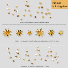 pinkblume Gold Party Decorations Star Garlands Streamer Gold 3D Stars Metallic Paper Hanging Bunting Banner for Birthday Wedding Baby Bridal Shower Holiday Christmas Ramadan EID Mubarak Party Supplies | pinkblume