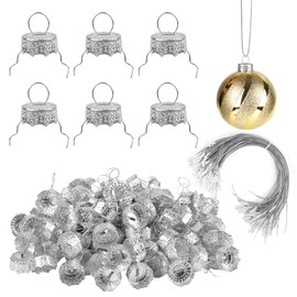 WBCBEC 100 Pieces Round Christmas Ornament Caps and Christmas Ornament Hangers String Set, Christmas Hangers Caps for Christmas Tree, Ceramic Glass Porcelain Christmas Ornaments DIY Decorations