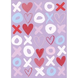 Sellers Publishing RSVP Rows and Columns of X, O and Hearts on Light Purple Background Valentine's Day Card