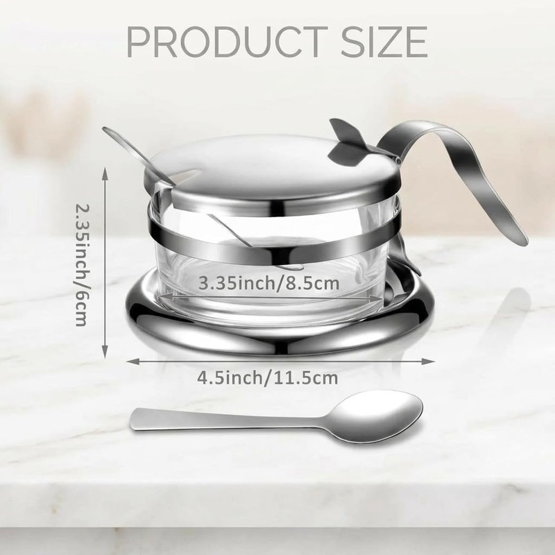 Stainless Steel Salt Cellar with Spoon & Lid, Heavy Duty