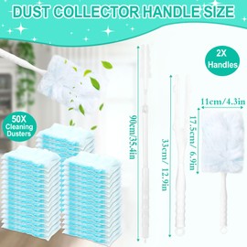 BBLTIFF Pack of 50 Dusters, Dust Magnet Refill Pack Set with 1 Handle and 1 Telescopic Rod, Dusting Cloth Anti-Static, Dust Remover, Dust Magnet Duster for Cleaning Dust, Hair