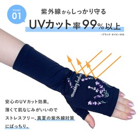 Milieu W6815-43 Arm Cover, UV Gloves, Cool to Contact, Short Length, Fingerless, UV Protection, Sun Protection, Absolutely No Burning, Prevents Stuffy, Smartphone Compatible, Driving, Stylish, Contact