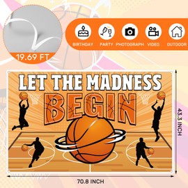 Fanfanwin 70.8'' x 43.3'' March College Basketball Party Decorations Let the Madness Begin Basketball Classroom Decor, Basketball Signs for Indoor Outdoor Basketball Theme Party Supplies