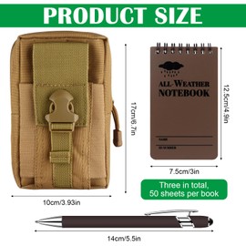 HAOWANWW 5 Pcs Waterproof Notepad Pen Set Waterproof Notebook Mini Spiral Notebook All Weather Stone Paper Notebook Brown Cover Pocket Notepad Tactical Steno Pads with Grid for Outdoor Activity Record