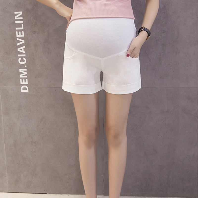 Maternity Summer Shorts High Waist Elastic Cotton Breathable Pregnancy Belly