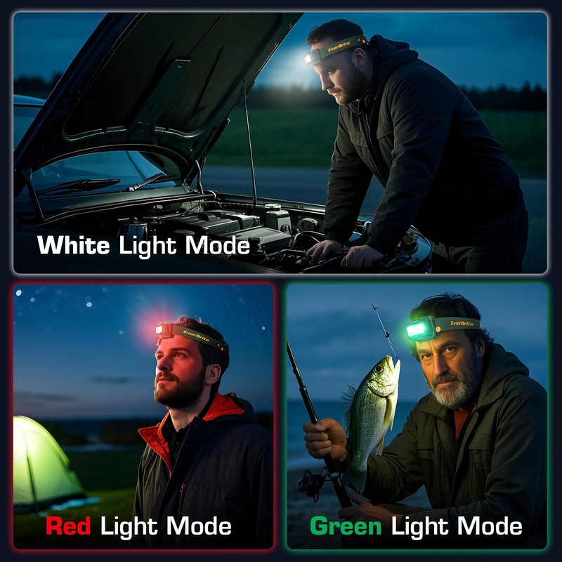 EverBrite Rechargeable Headlamp, 2 Pack Kids Headlamp with White/Red/Green Light