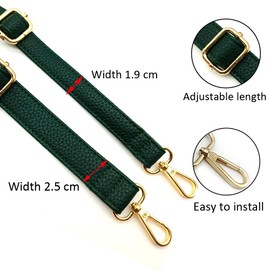 PU Leather Strap for Bag, Green, Adjustable Women's Bag Straps with Carabiner Gold, 80-125 cm Carry Strap, Bag for Women, Crossbody Strap, 2.5 cm, 1815
