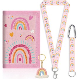 Rainbow Neck Pouch for Girls - Cute Mini Purse with Lanyard + Key Ring | Stylish Wallet & Practical Storage for Coins, Cards & Notes, pink, Casual