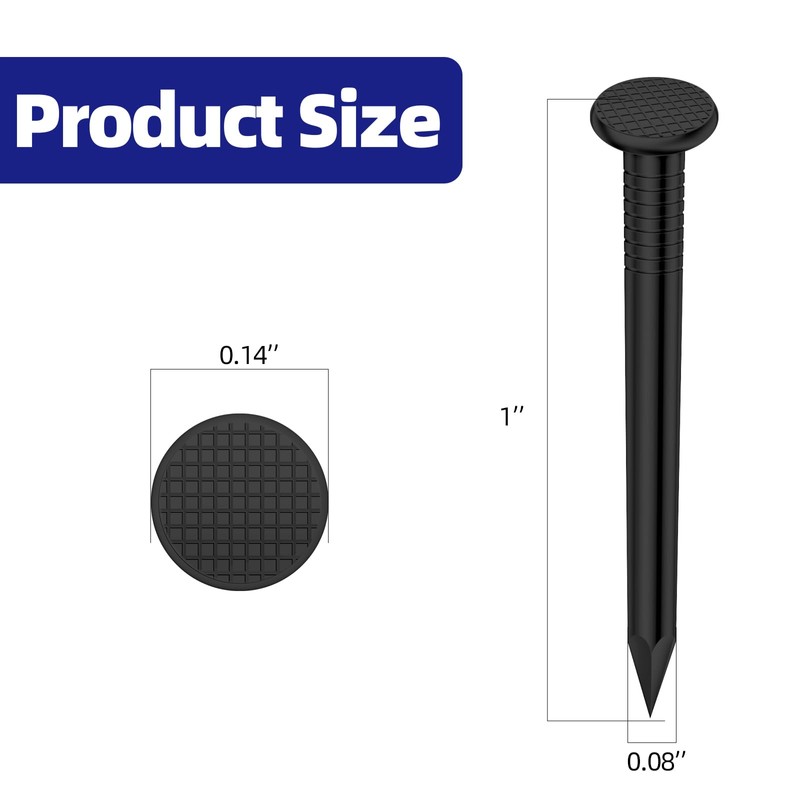 Etauwe 1 Inch Black Carbon Steel Flat Nails, 500 PCS