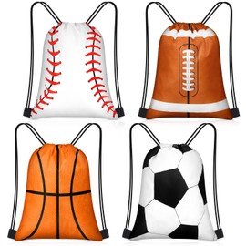 Locmeo 12 Pcs Sports Drawstring Bags Set Bulk 12 x 10 Inch Goodie Gift Bag for Soccer Baseball Basketball Football Party