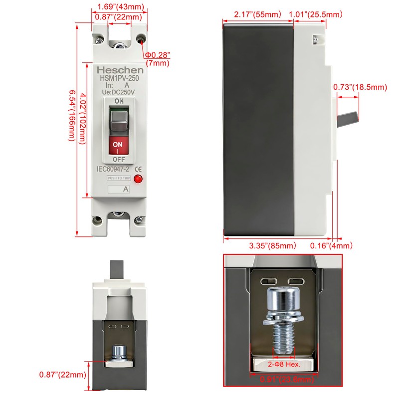 Heschen DC Molded Case Circuit Breaker MCCB, 1 Poles, DC