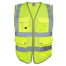 HPHST High Visibility Safety Vest for Men and Women, Cycling Vest with Zip, Reflective Vest, Work Vest, EN ISO 20471, Yellow mesh, XXL