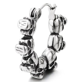 Skulls Cluster Hoop Earrings Stainless Steel, Men Huggie Earrings Hinged, Gothic Punk Hip Hop