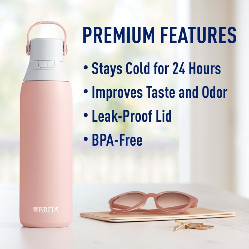 Brita Stainless Steel Filtered Water Bottle 20 oz BPA Free
