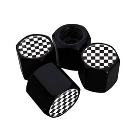 Metal Tire Valve Stem Caps 4 Pack,Car Wheel Stem Caps, Aluminum Universal Air Valve Covers for Cars, Trucks, SUVs, Bikes, Motorcycles, Bicycles(Black White Checkered)