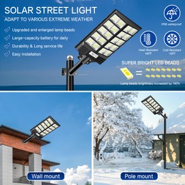 JOYEYE Solar Street Light 8000W, Street Light Outdoor High Lumens, Parking Lot Lights 6500K, Solar Lights Outdoor Motion Sensor Dusk to Dawn for Parking Lot with Remote Control, 1 Pack