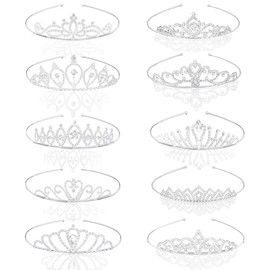 IAXSEE 10 Pcs Silver Metal Glitter Sparkly Rhinestone Crown Headbands Wedding Prom Birthday Party Princess Hair Tiaras Clasps Accessories for Brides Women Girls Teens