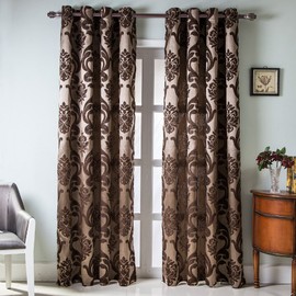 NAPEARL Brown Curtains for Living Room, Jacquard Curtain Drapes for Windows 84 Inch Length, Grommet Damask Curtains for Bedroom (2 Panels, Each 52 x 84 Inches)