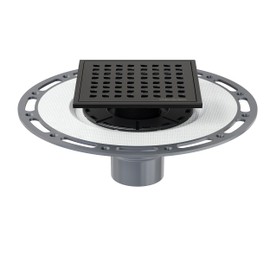 Neodrain 6 in Matte Black Square Shower Drain Brushed 304 Stainless Steel Drain Grate Removable Drain Key with Waterproof Fabric, PVC Bonding Flange Base for Low Profile Shower Pan
