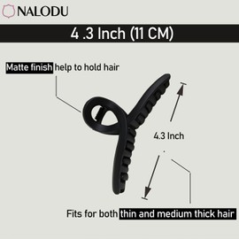 Nalodu 4.3 Inch Hair Claw Clips Large 4 Inch No Slip Big Black Matte Jaw Clip for Thin Fine and Medium Thick Hair Women, 4 Pack