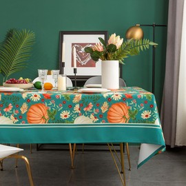 MANGATA CASA Pumpkin Table Cloth Rectangle Table-Fall Tablecloth Rectangular for Thanksgiving-Poly Fabric Waterproof Harvest Table Clothes (Turquoise-60X120in)