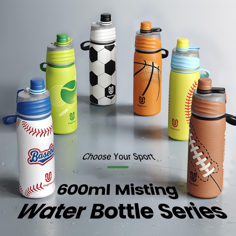 Magcheer Insulated Misting Water Bottle - 3D Textured Soccer Leak-Proof
