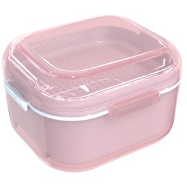 ARGOMAX Denture case, Denture cup for Soaking Dentures, Thorough Cleaning of Dentures, Retainer, Clear Braces (Pink)